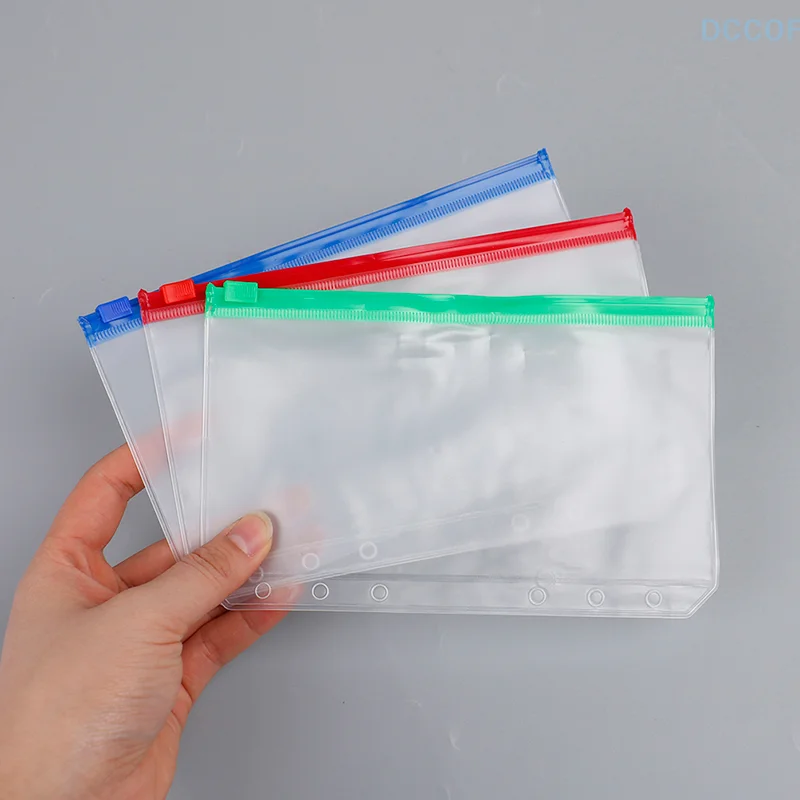 4pcs A6 6-Hole Binder Pockets Waterproof PVC Envelopes Zipper Binder Pouches