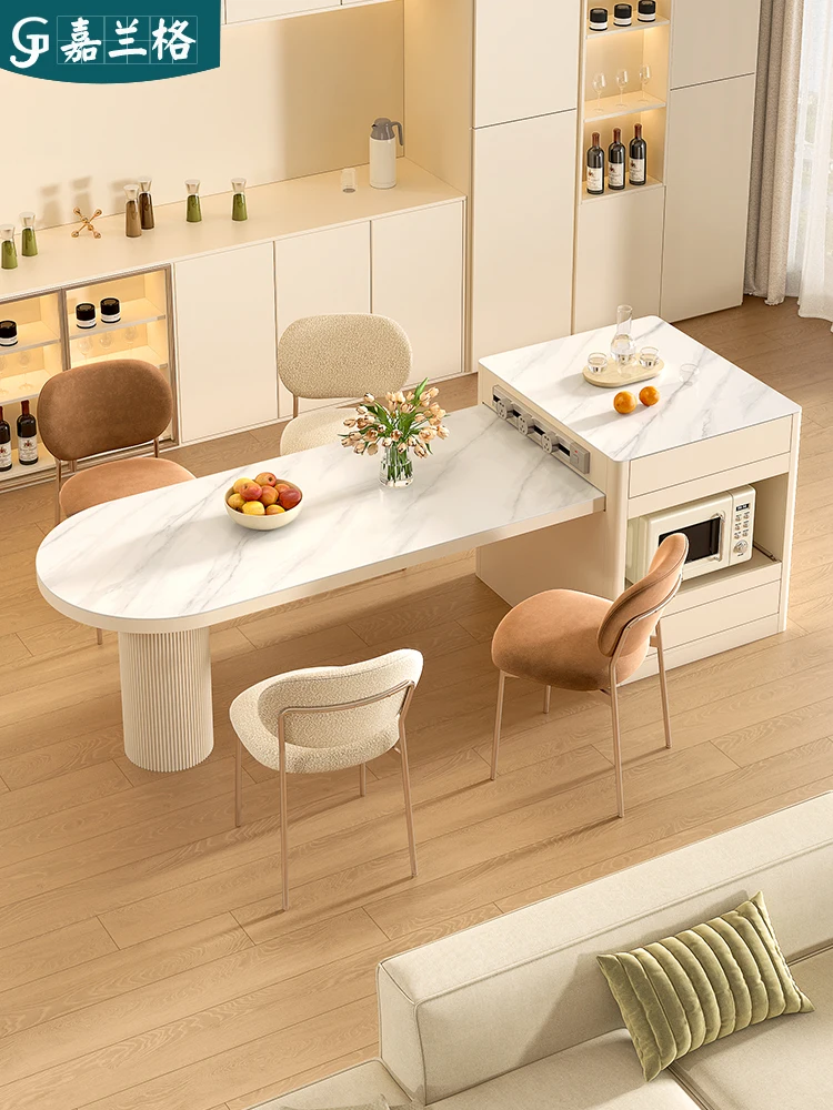 

Cream wind telescopic island table integrated household restaurant rock plate semi-circular island table small apartment custom