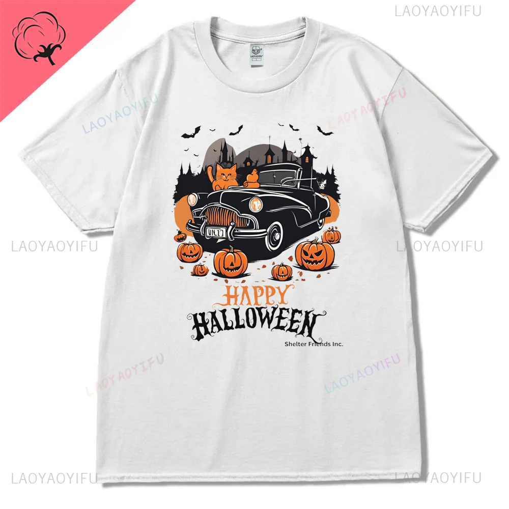 Kawaii Cute Skull Pumpkin Lamp Graphics Graphic Hallowmas Cotton T Shirt Streetwear Short Sleeve Tshirt Hipster Women Tees