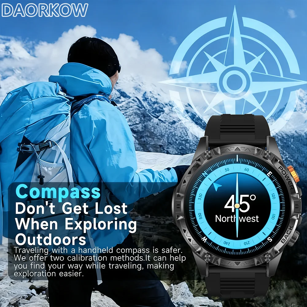 New Military 1000mAh Battery DurableSmartwatch Built-in Dual-band GPS Compass Altimeter LED flashlight Bluetooth Call Smartwatch