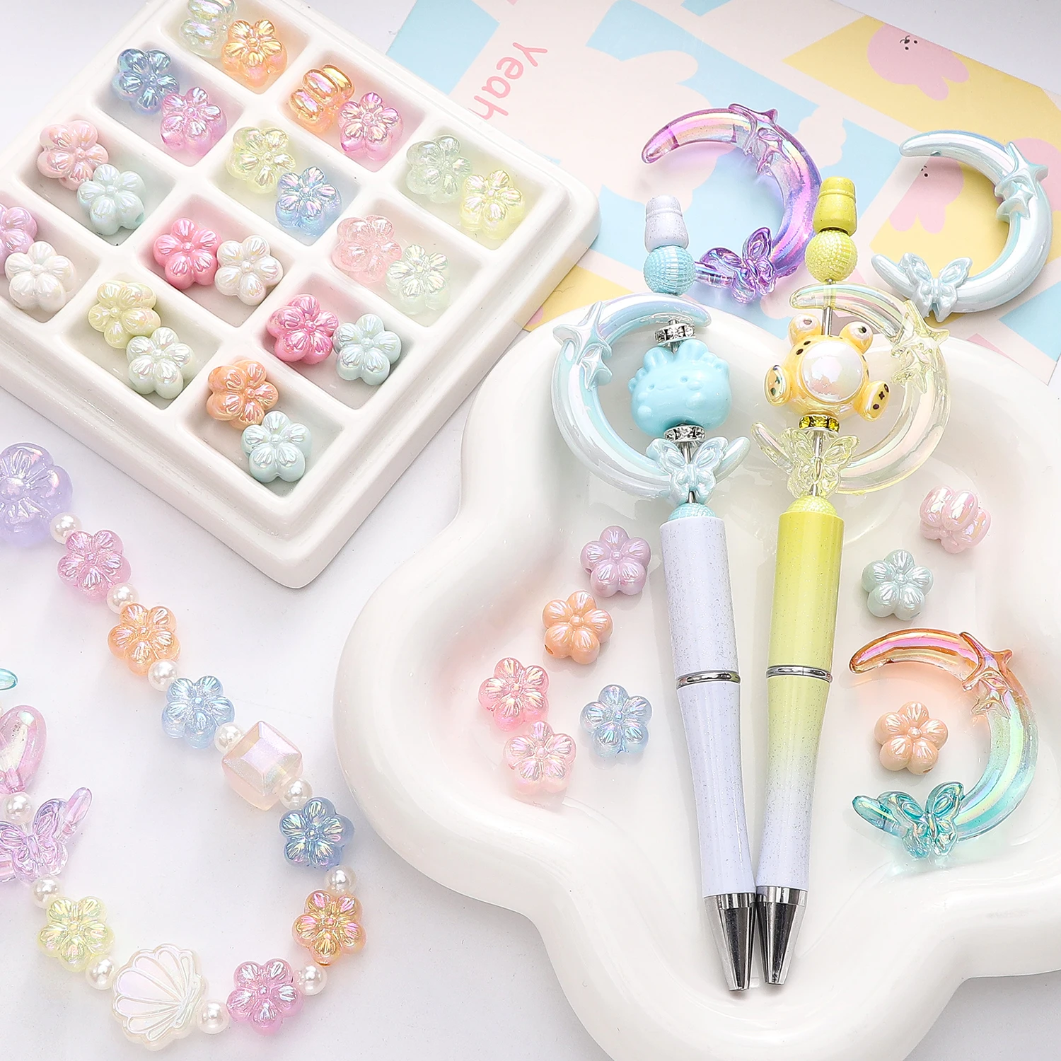 

1-5pcs Plum Blossom Butterfly Star Moon Acrylic Beads Mixed Color Loose Spacer Beads For Jewelry Making DIY Phone Chain Findings
