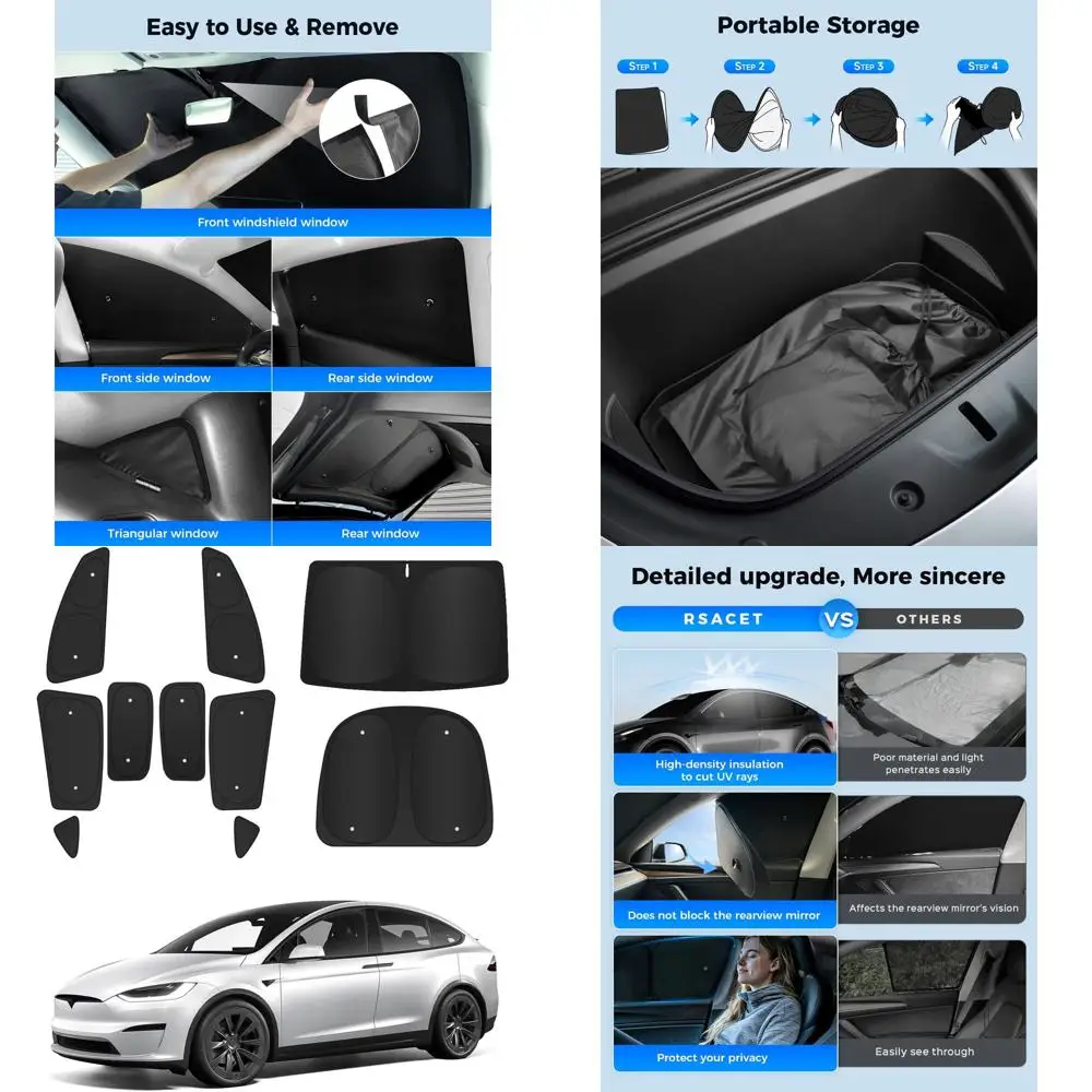 

Набор из 10 солнцезащитных шторок для автомобилей 2016-2024 годов выпуска - для передних и задних боковых окон, теплоизоляция, защита от посторонних глаз, идеально подходит для кемпинга и