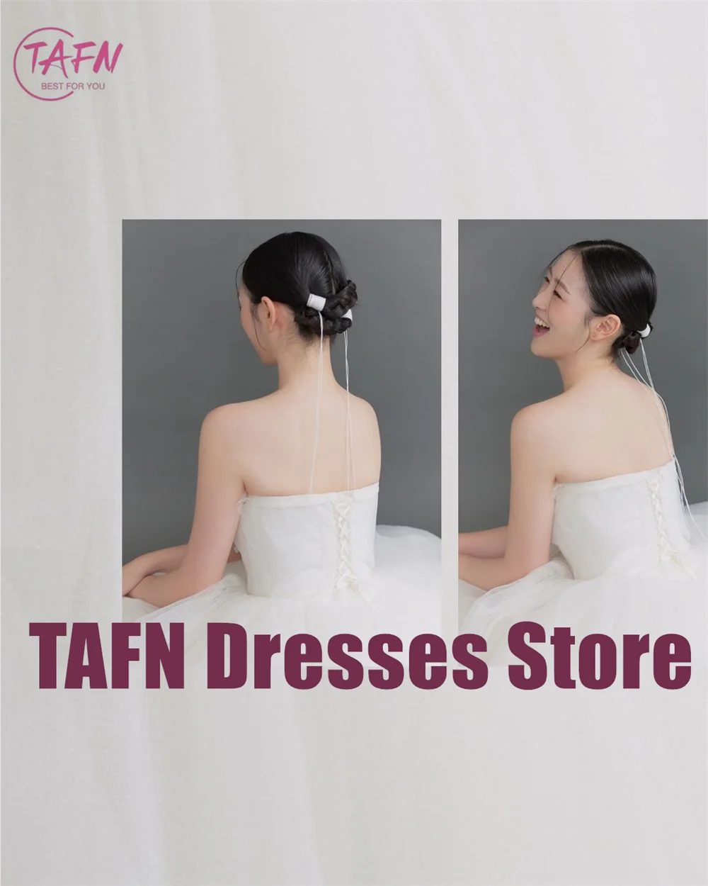 TAFN Korea A-line Elegant Wedding Dresses Strapless Bow Sleeveless Bridal Gowns Tulle Photo Shoot Dress for Bride Custom Made