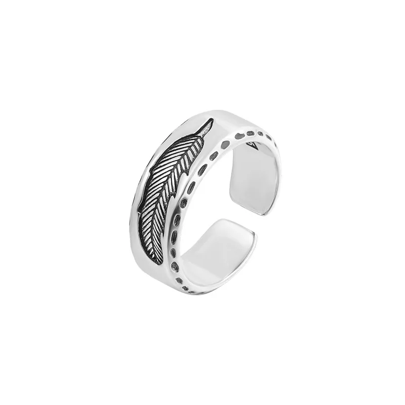 925 Sterling Silver Adjustable Rings For Women Feather Luxury Fine Jewelry Wedding Accessories JewelleryPrevent Allergy