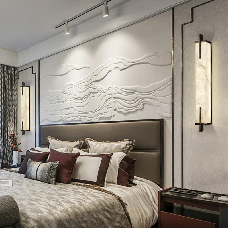 Nordic minimalist imitation marble living room TV background wall light hotel bedroom headboard resin light