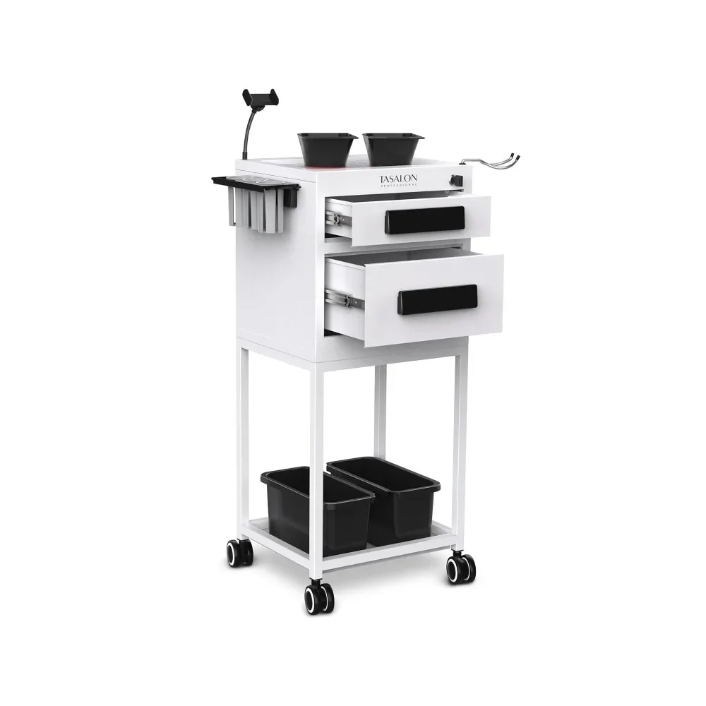 

New Upgrade Salon Metal Trolley Cart for Station - Locking Salon Rolling Cart with 2 Magnetic Bowls– White