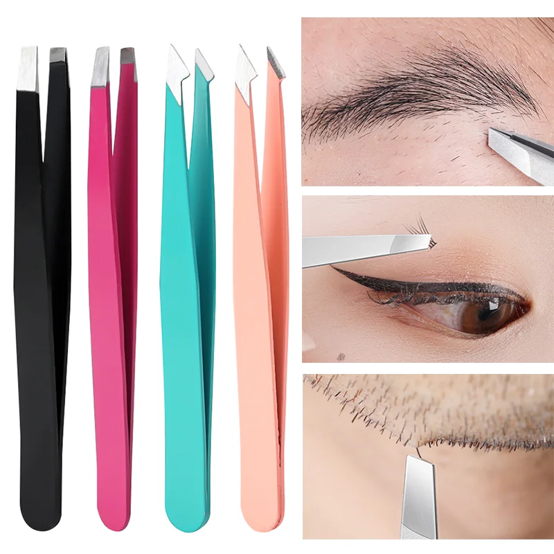 1PCS Flache Slant Tipp Kopf Augenbraue Pinzette Tragbare Haar Bart Trimmen Werkzeuge Edelstahl Wimpern Make-Up Clip Zubehör