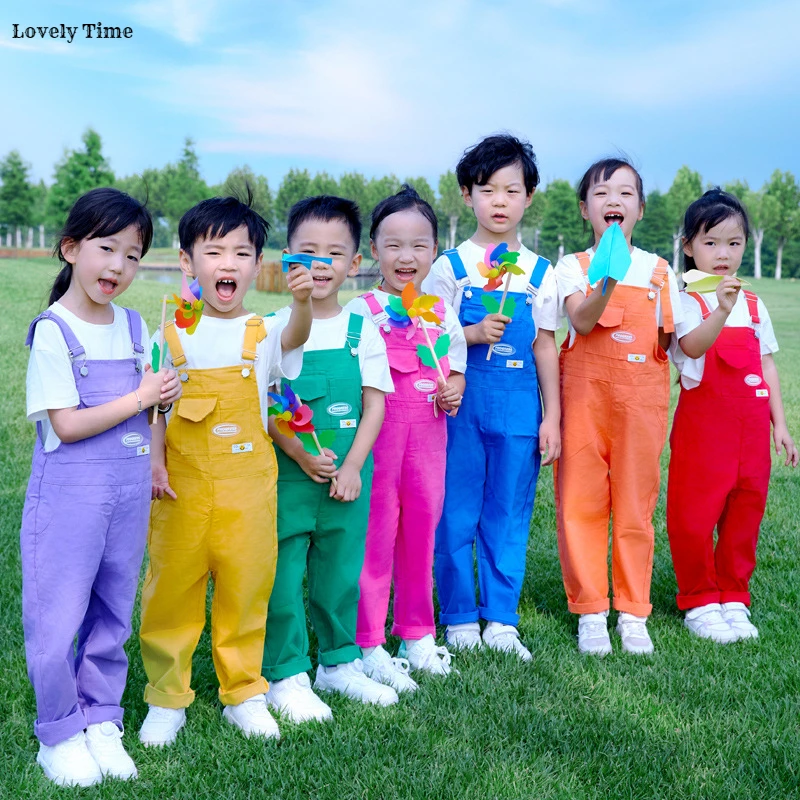 Kids Hip Hop Colorful Overalls Girls Sweet Dungaree Children Candy Color Jumpsuit Street Dance Romper Boys Streetwear Trousers