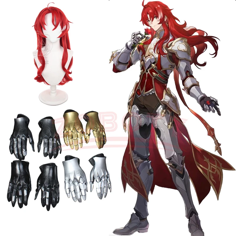 Accesorios de Cosplay de Anime Honkai lmpact Argenti, peluca, guantes multicolores, armadura de caballero mecánica punk, accesorios de cosplay retro
