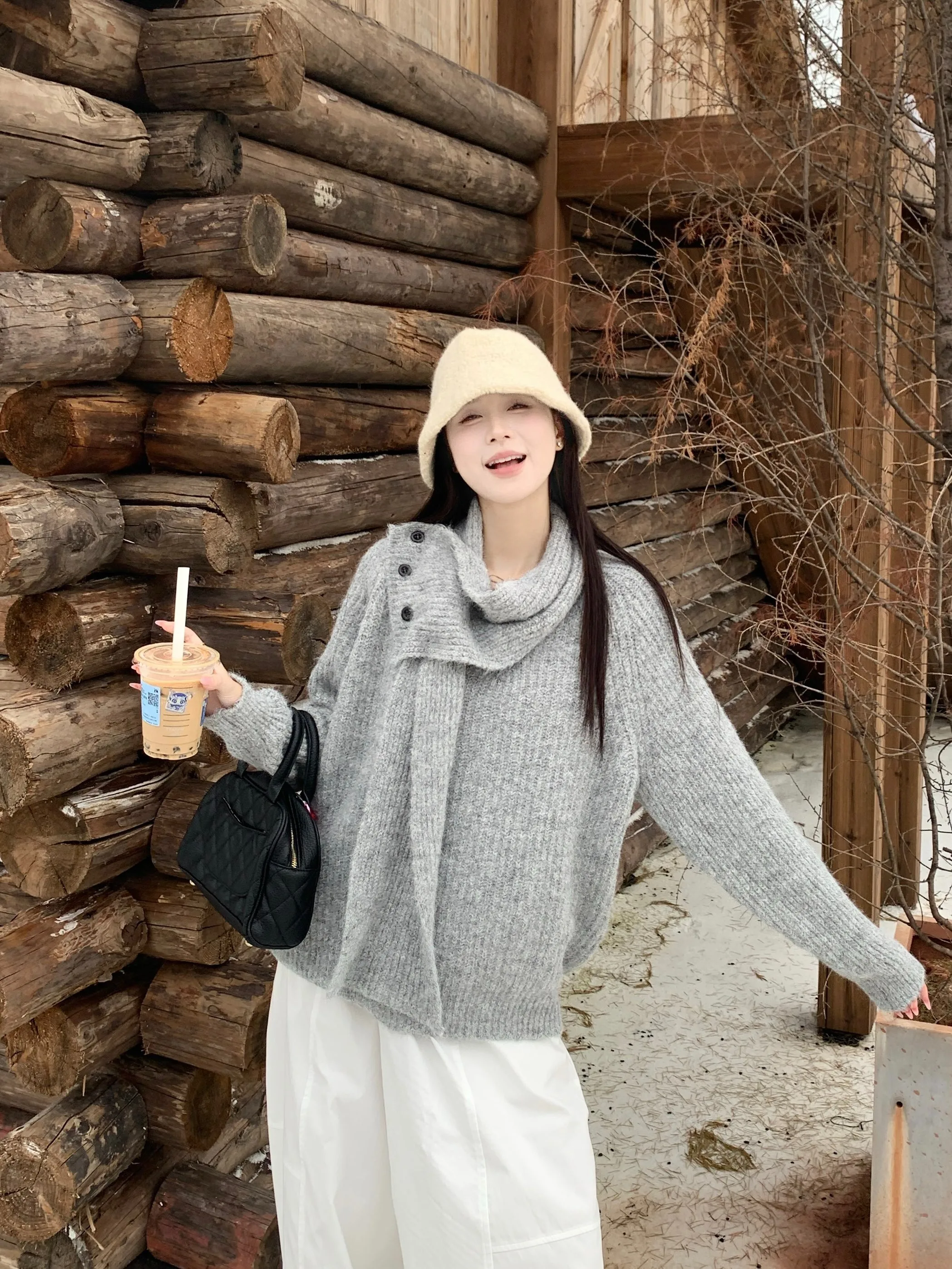 

Loose Long Sleeve Knitted Sweater Women's Fashion Spring Vintage Chic Grey Lazy Style Comfortable Soft Spring Knitwear