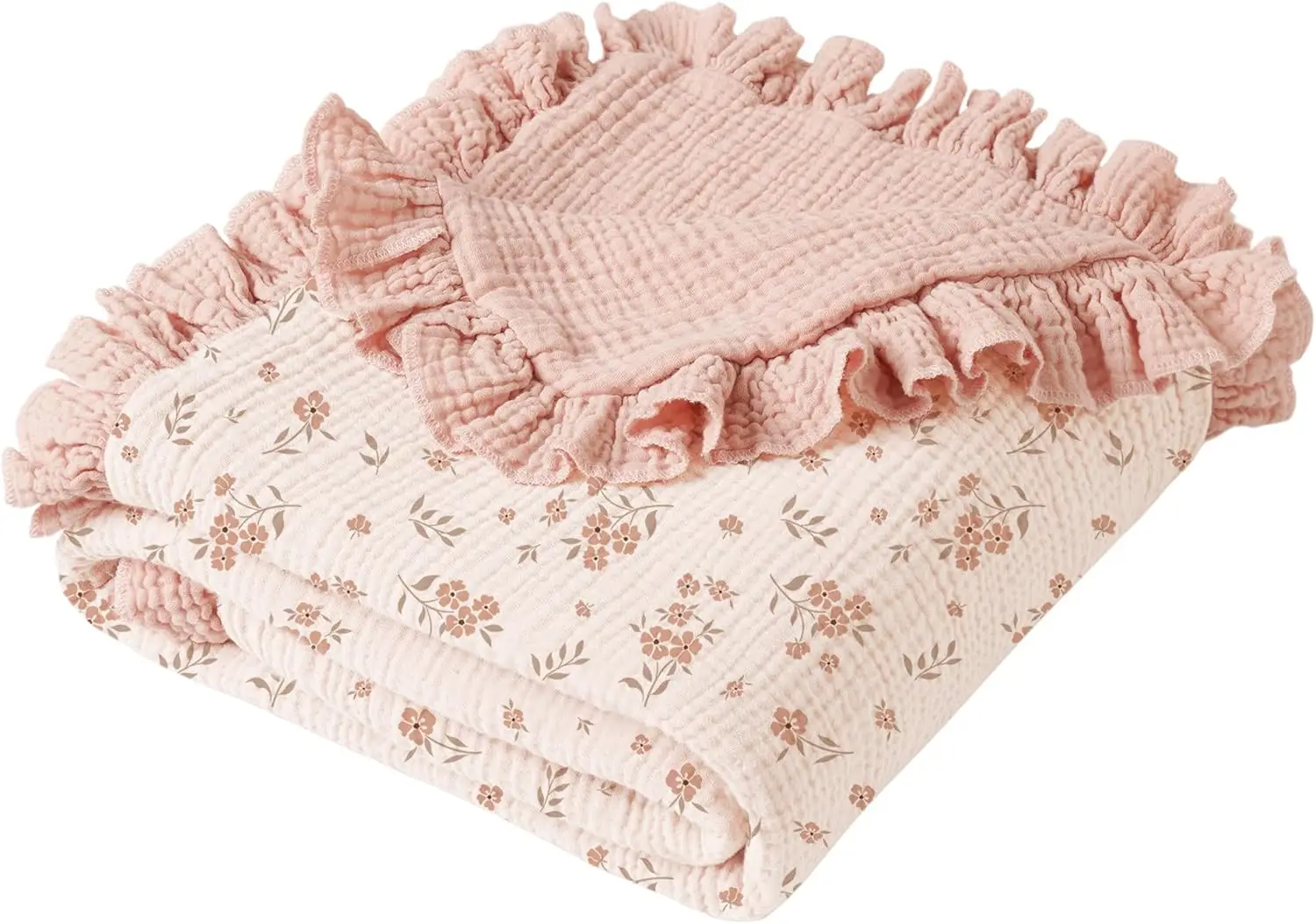 

Муслиновые одеяла с оборками для младенцев, хлопковое одеяло для детской кроватки для малышей, мягкое легкое одеяло для новорожденных 40x36 Blossom