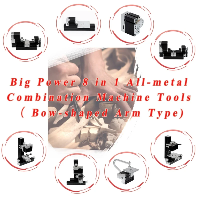 High Power 60W 8 in 1 Multipurpose Combination Miniature Machine Tool Assembled 8 Kinds of Different Woodworking Metal Lathes