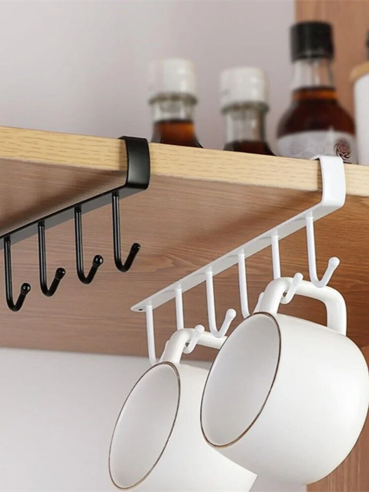 

Iron 6 Hooks Storage Shelf Wardrobe Cabinet Metal Under Shelves Mug Cup Hanger Bathroom Kitchen Organizer Hanging Rack Holder