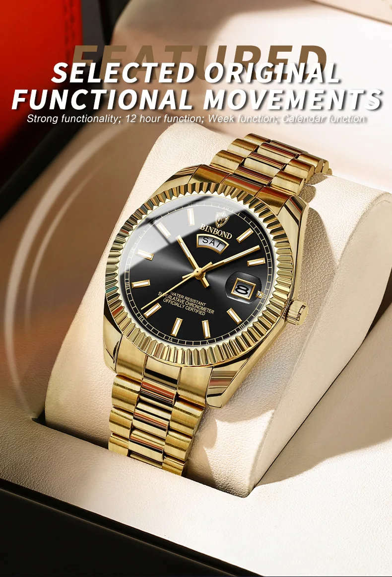 BINBOND Luxury Sport Wrist Watch For Man Waterproof Luminous Date Men Watch Quartz Stainless Steel Men's Watches Male Reloj