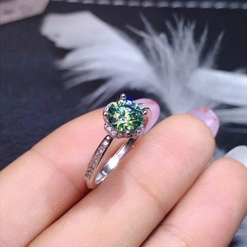 Authentic Legit 925 Sterling Silver Green Moissanite with GRA  Certificate  Ring for Women 's Elegant Gift 1 Carat