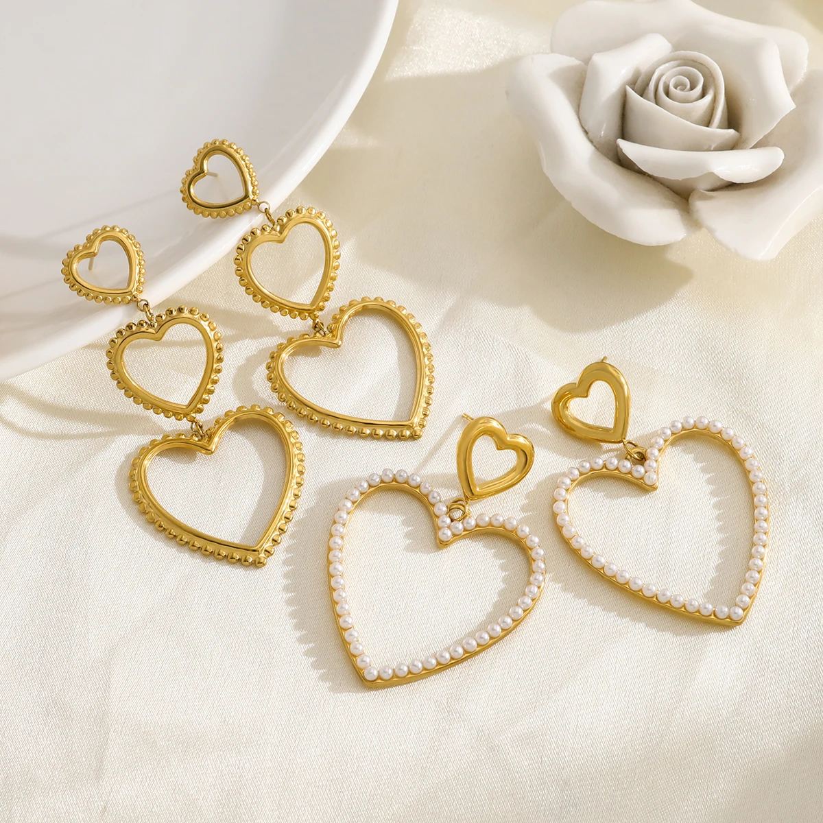 

WILD & FREE Stainless Steel Love Heart Dangle Earrings for Women Chic Vintage 18K Gold Plated Statement Jewelry Waterproof