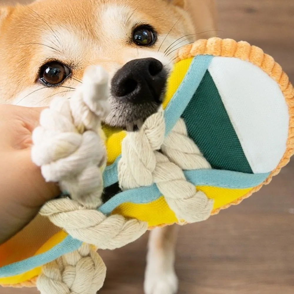 Chewing Vocalize Pet Cotton Rope Slippers with Cotton Rope Oxford Dog Teeth Grinding Slippers Bite Resistant Candy Color