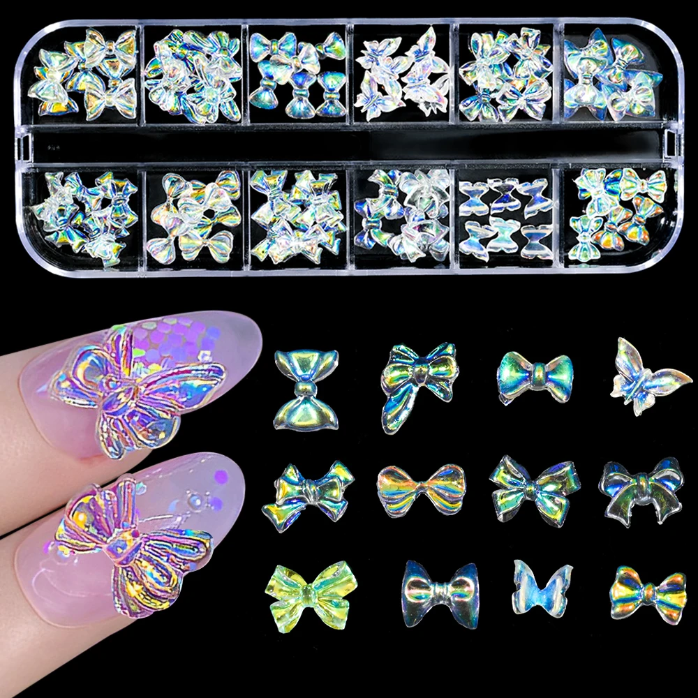 Borboleta Aurora Nail Art Acessórios, Resina Cristal, Strass, Nail Decoration, Glitter, DIY, Kawaii Nail Figuras, Design, 1 Pacote, 3D