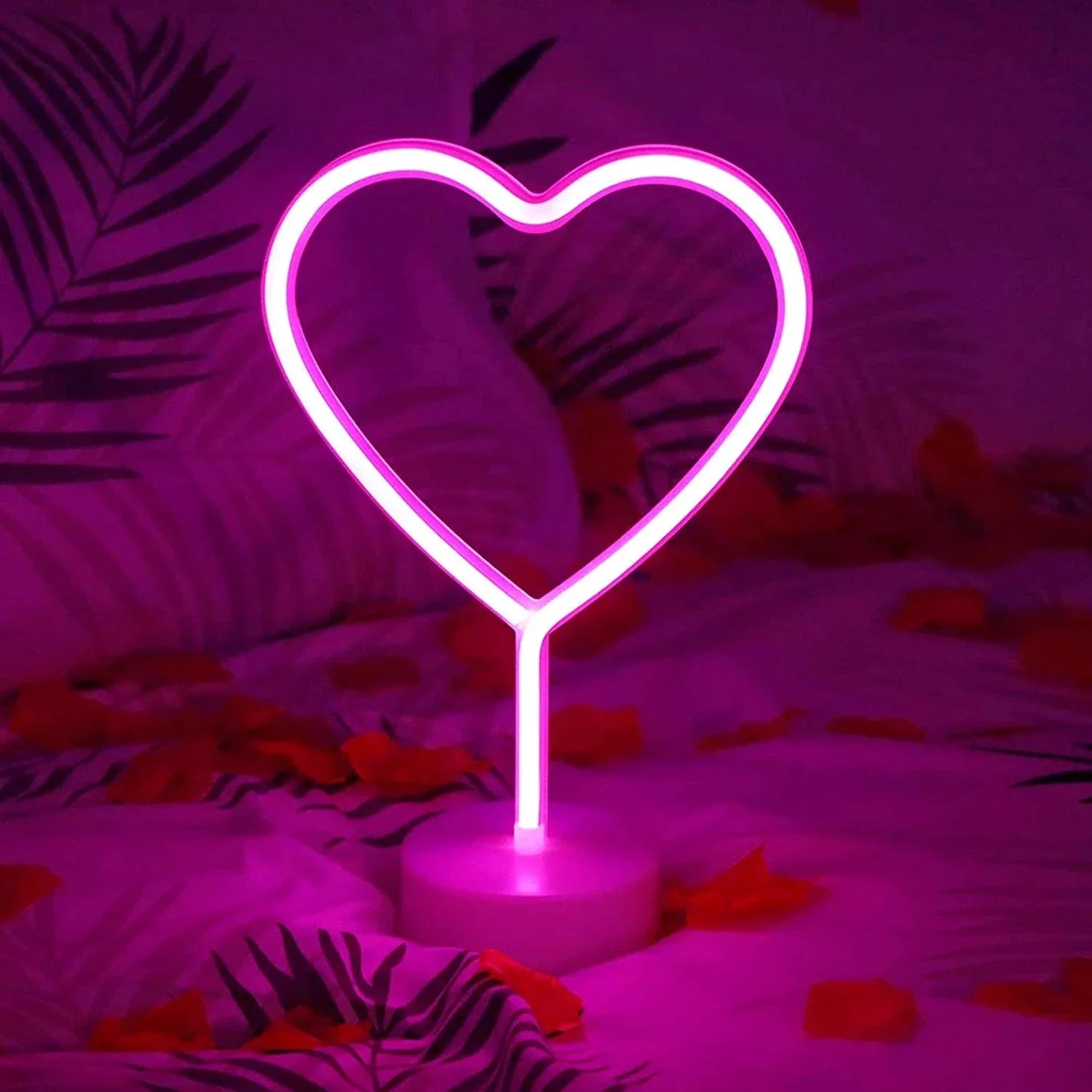 Heart love Shaped Neon Light Christmas LED Sign Bar Art Decorative Lights with Base Stand Night Lamp Decor Wedding proposal