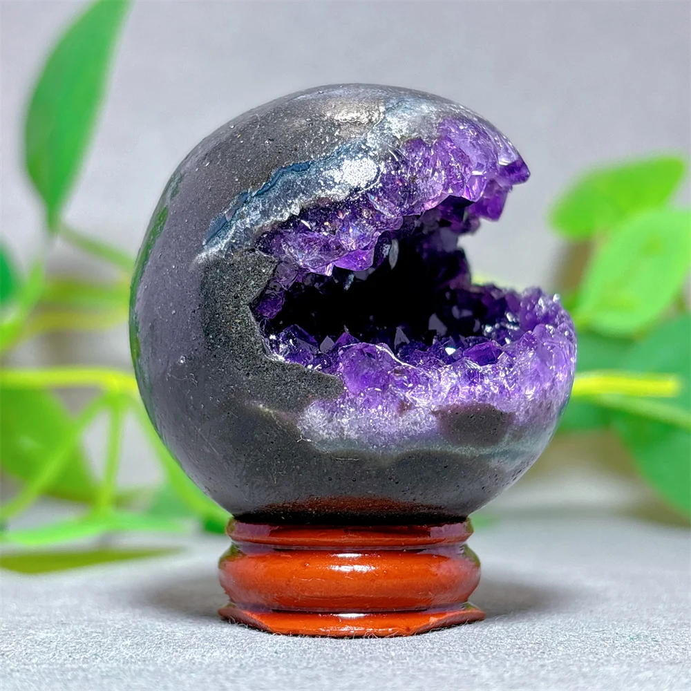 

Open Face Amethyst Cluster Sphere Crystal Natural Quartz Stone Home Decoration Minerals Gifts Energy Healing +Stand Crystals