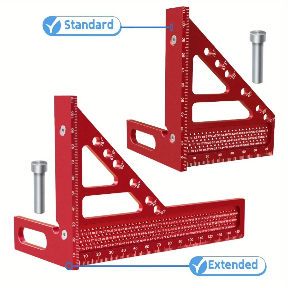 Lengthened Multi Angle 3D Square Protractor Drafting Triangle Metric Multi-angle Set Square with Angle Positioning Dowel Pin