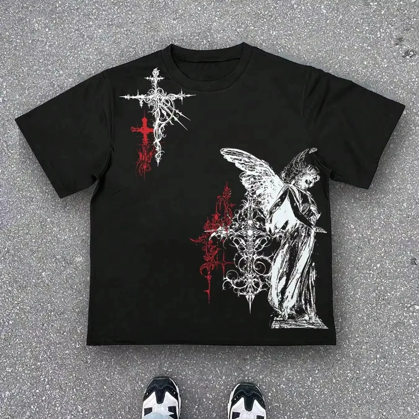 2026 Retro Gothic T-shirt, Hip-Hop Streetwear, Harajuku T-shirt, Y2K Shirt with Print, Casual Loose Streetwear, Gender Neutral