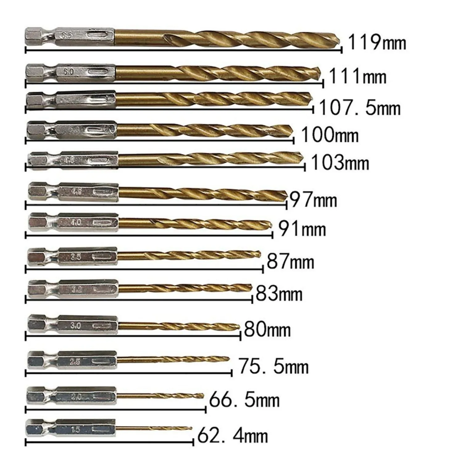 13-teiliges Sechskant-Bohrerset HSS Titan-beschichtete Spiralbohrer Set für Metall Holz Kunststoff Aluminium Dünnes Eisen – Detail 2