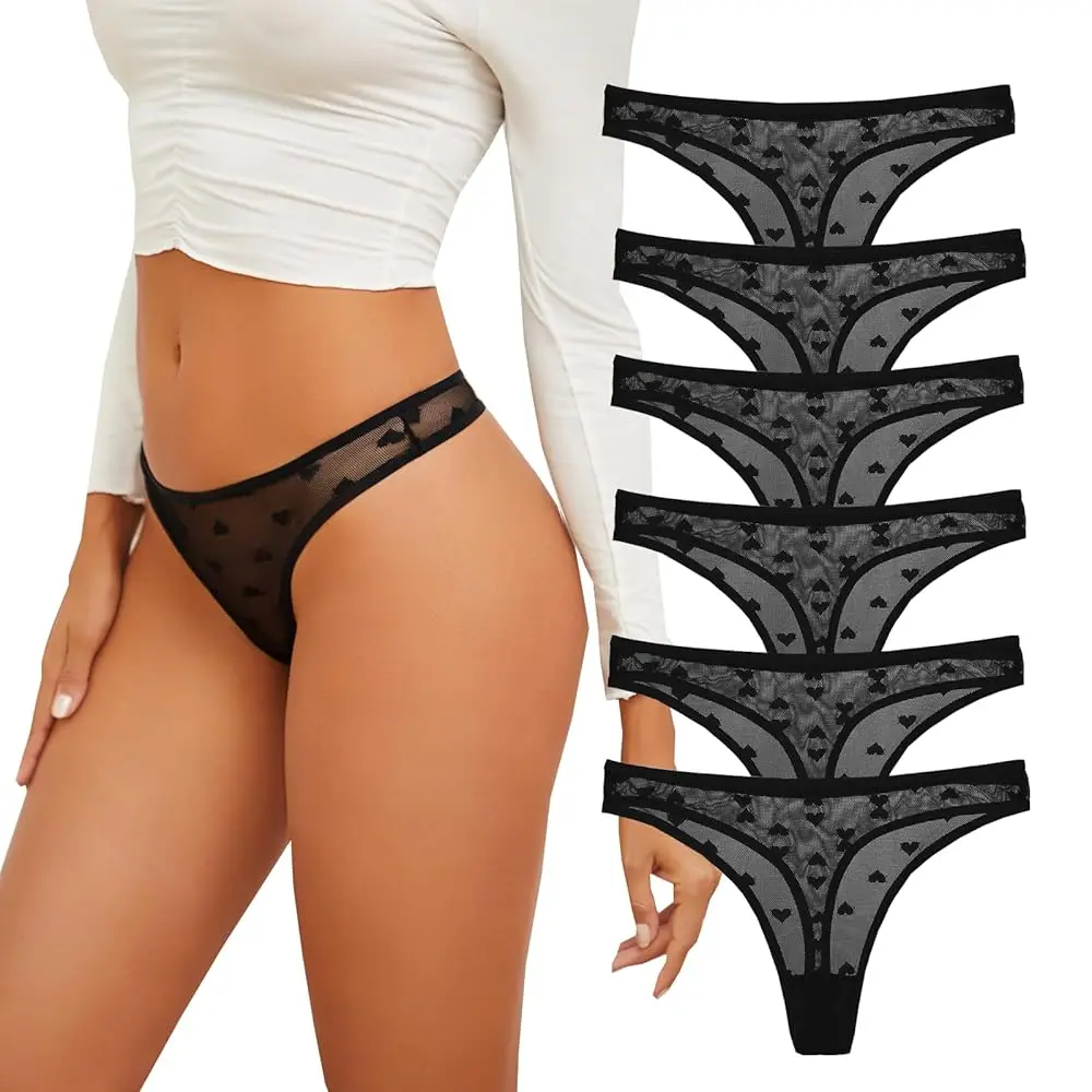 

Женские стринги с принтом в форме сердца, трусики с низкой посадкой, бесшовные стринги-танга, набор из 6 штук