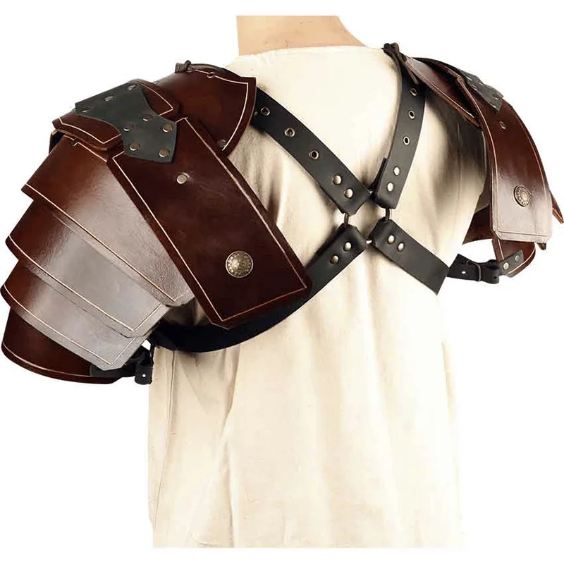 Medieval Viking Knight Gladiator Shoulder Armor Pauldrons Steampunk Gothic Leather Harness Spaulder LARP Samurai Cosplay Costume