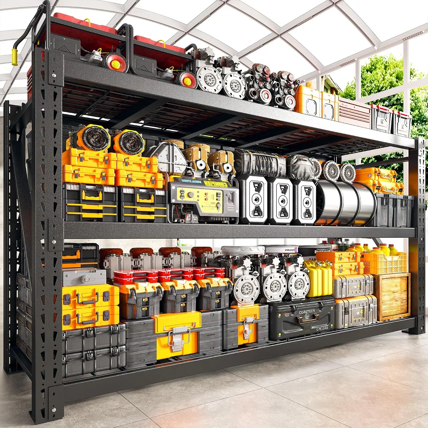 3-Tier Metal Garage Storage Shelves Heavy Duty Adjustable Industrial 6600lbs 77
