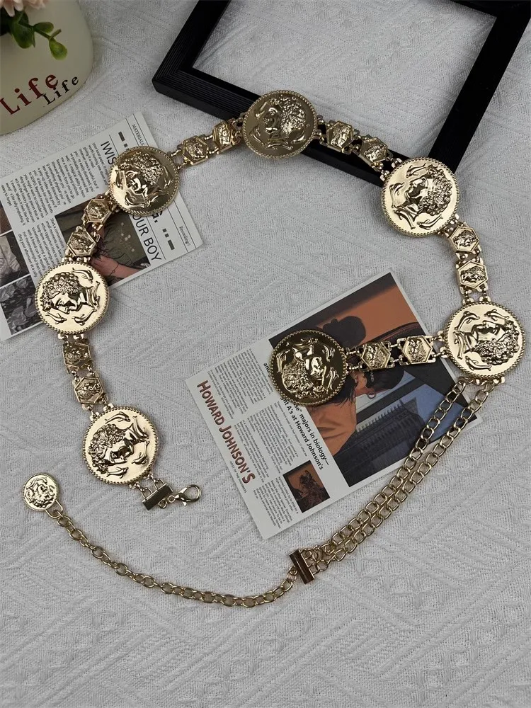 여성 패션 골드 메탈 체인 코르셋 여성용 허리띠 코트 웨이스트밴드 드레스 장식 와이드 벨트 J687