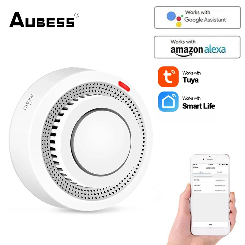 Aubess WiFi/Zigbee Smoke Alarm Fire Protection Smoke Detector Sound Photoelectric Smoke Sensor Home Security System Firefighters