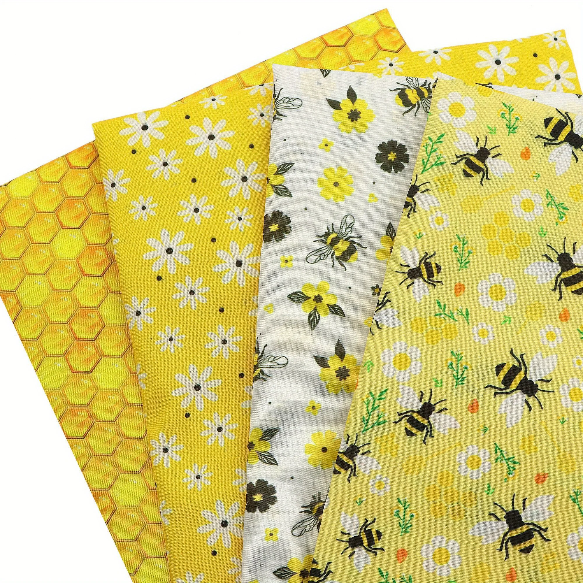 Pre-cut Bee and Hive Themed Precut Fabric Set - 4 Piece Honeycomb and Flower Pattern polyester