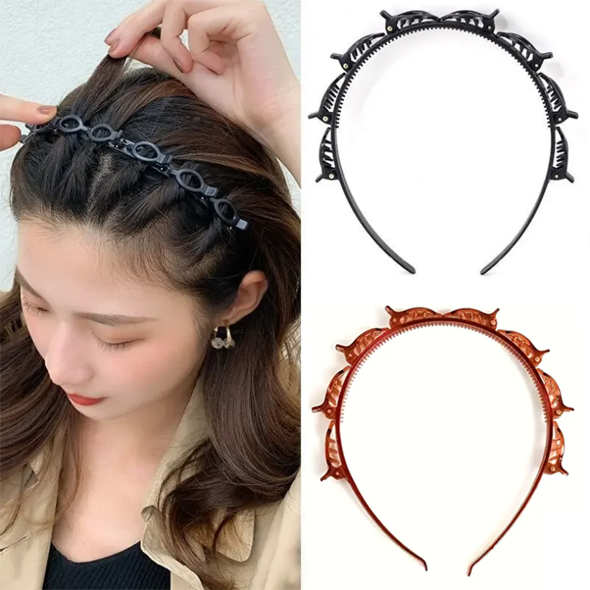 

2pcs Black and Brown Woven Hairband with Transparent Design for Women to Fix Bangs and Daily Hair Dressing