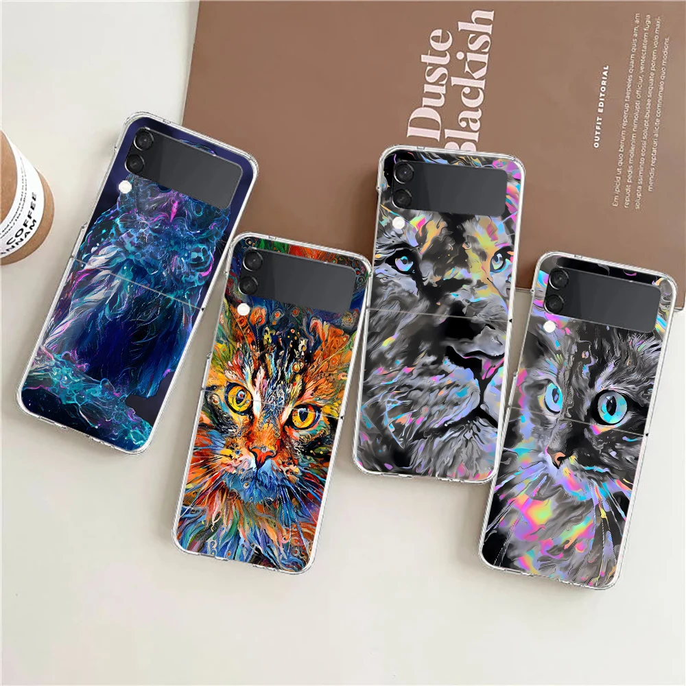 

Abstract Surreal Animal Lion Clear Phone Case For Samsung Galaxy Z Flip 3 4 5 Hard Folding PC Shell For Samsung Z Flip3 Cover