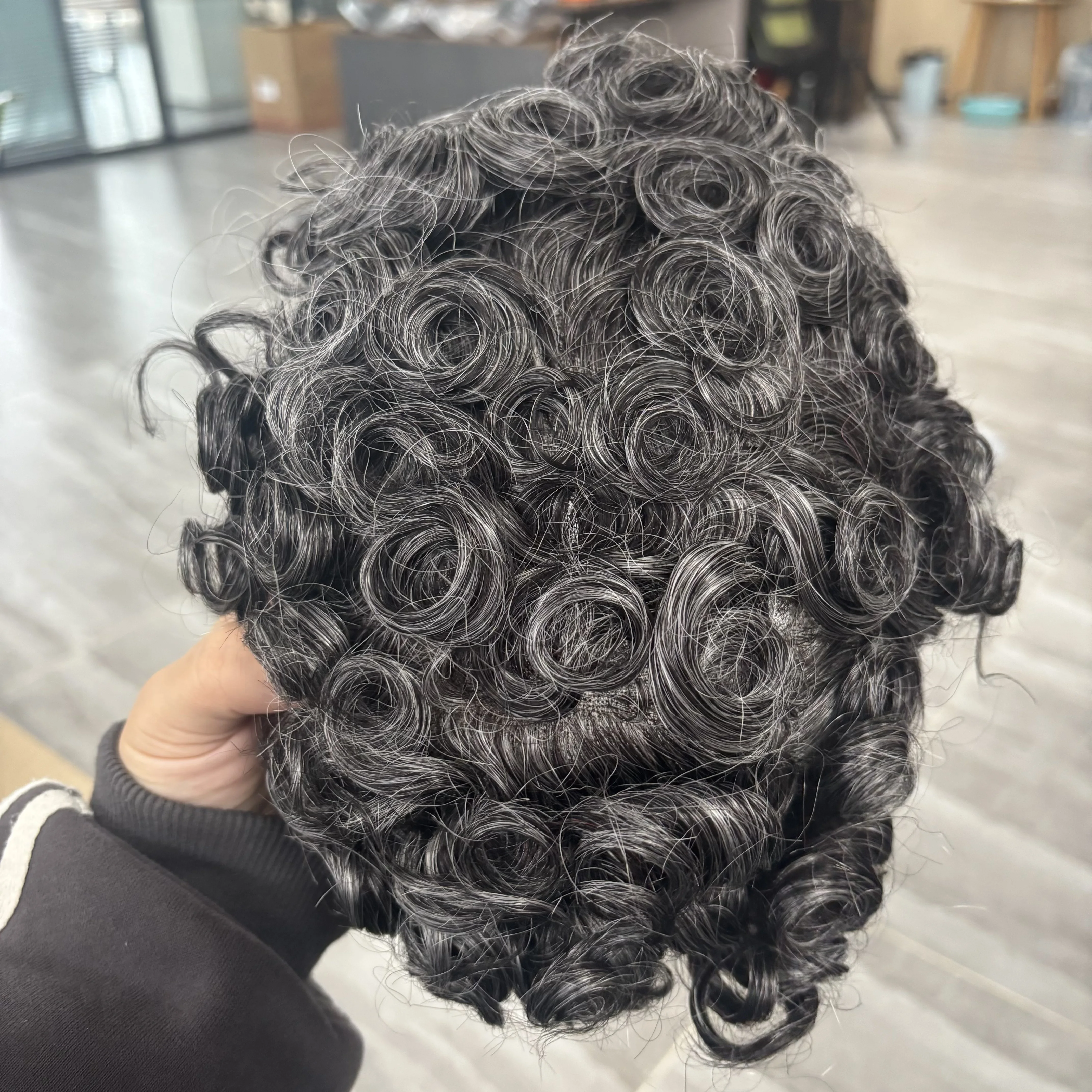 Super Durable 24mm Curly Virgin Human Hair Black Man Toupee Undetectable Lace Top PU Around Breathable Men Toupee Hair Wig Patch