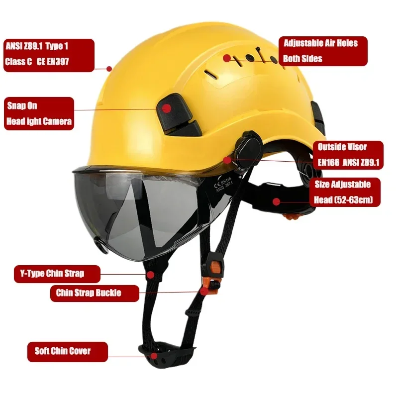 Construction Safety Helmet With Goggles For Engineer Visor CE EN397 ABS Hard Hat Vents Industrial Work Cap Head Protection