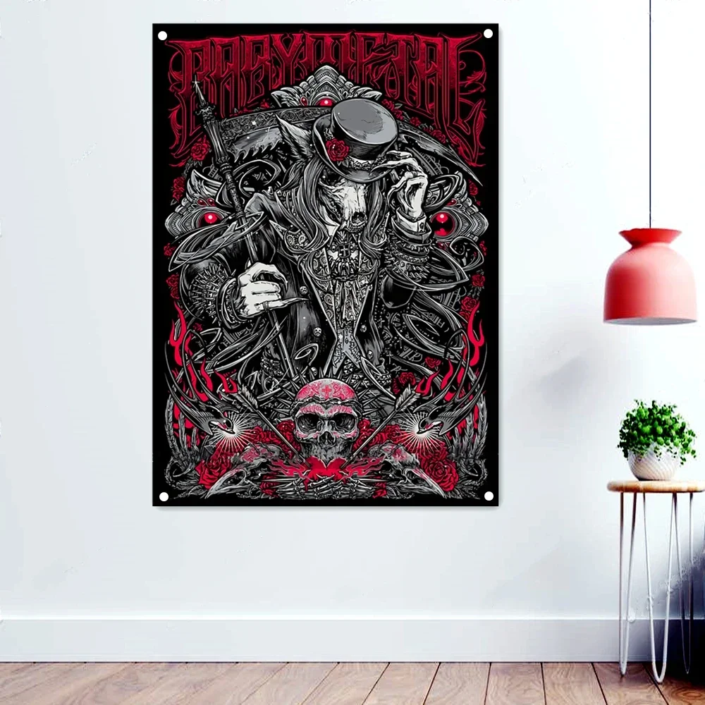 

Baby Metal Dark Artworks Banner Canvas Printing Wall Hanging Macabre Art Rock Music Posters Flag Tapestry Mural Wall Decoration