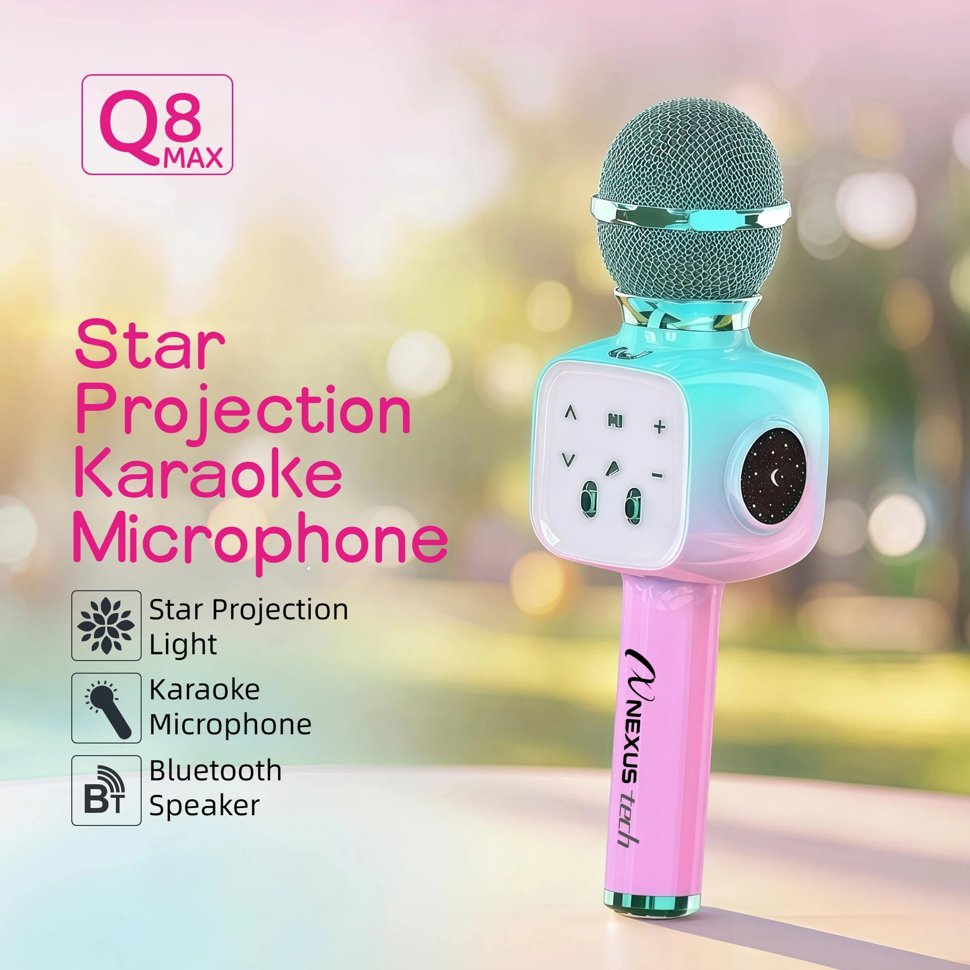 Kids Halloween Karaoke Microphone Bluetooth Star Projection 5W Speaker 5-Mode Voice Changer Party Gift Girls Boys 6-8H Battery Rechargeable