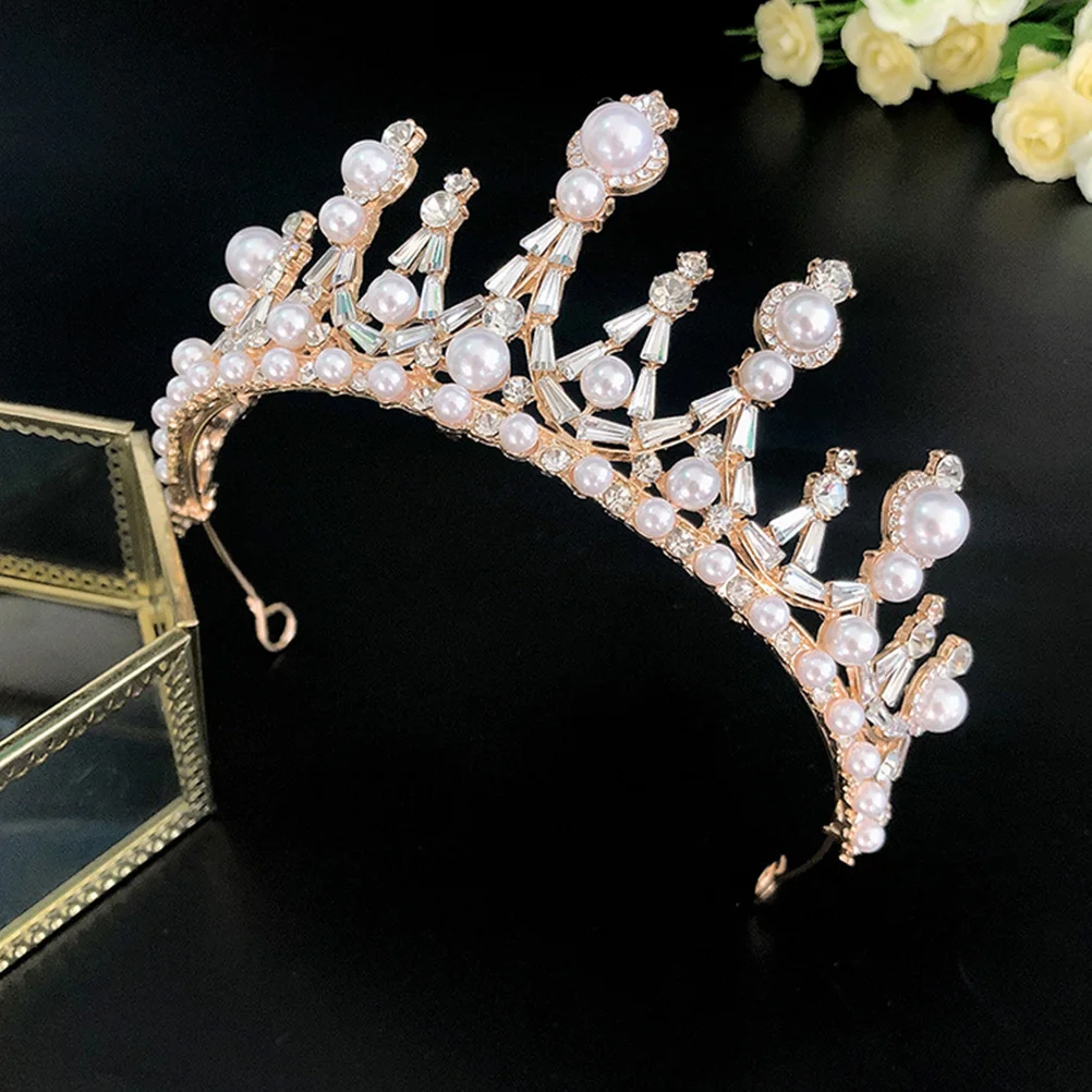 1 個パールブライダルクラウンバロックウェディングヘッドドレスエレガントな花嫁のヘアアクセサリーブライドメイドパーティーブライダルクラウンバロックヘッドドレス