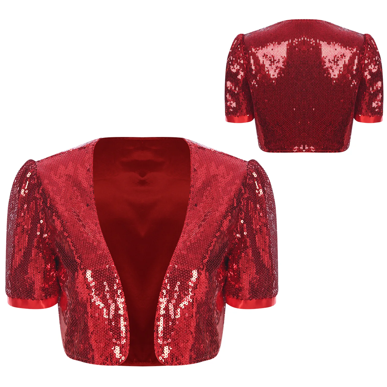 Mulheres glitter lantejoulas recortadas jazz dança clorhes encolher bolero xale outerwear streetwear frente aberta totalmente forro cardigan jaqueta