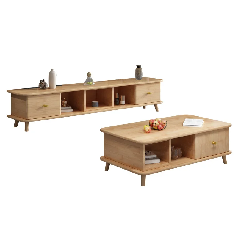 Nordic solid wood coffee table TV cabinet combination modern simple size apartment living room home storage
