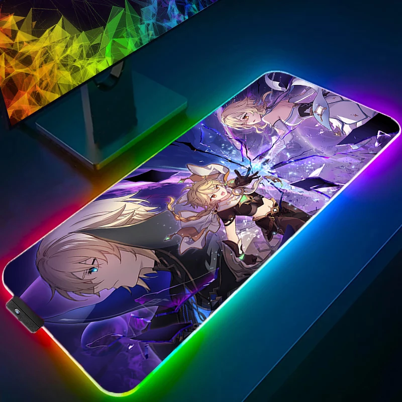

LED Light Desk Mouse Pad G-genshin Impact RGB Rubber PC Computer Gaming Accessories Mousepad Desk Mat Locking Edge Gamer Carpet