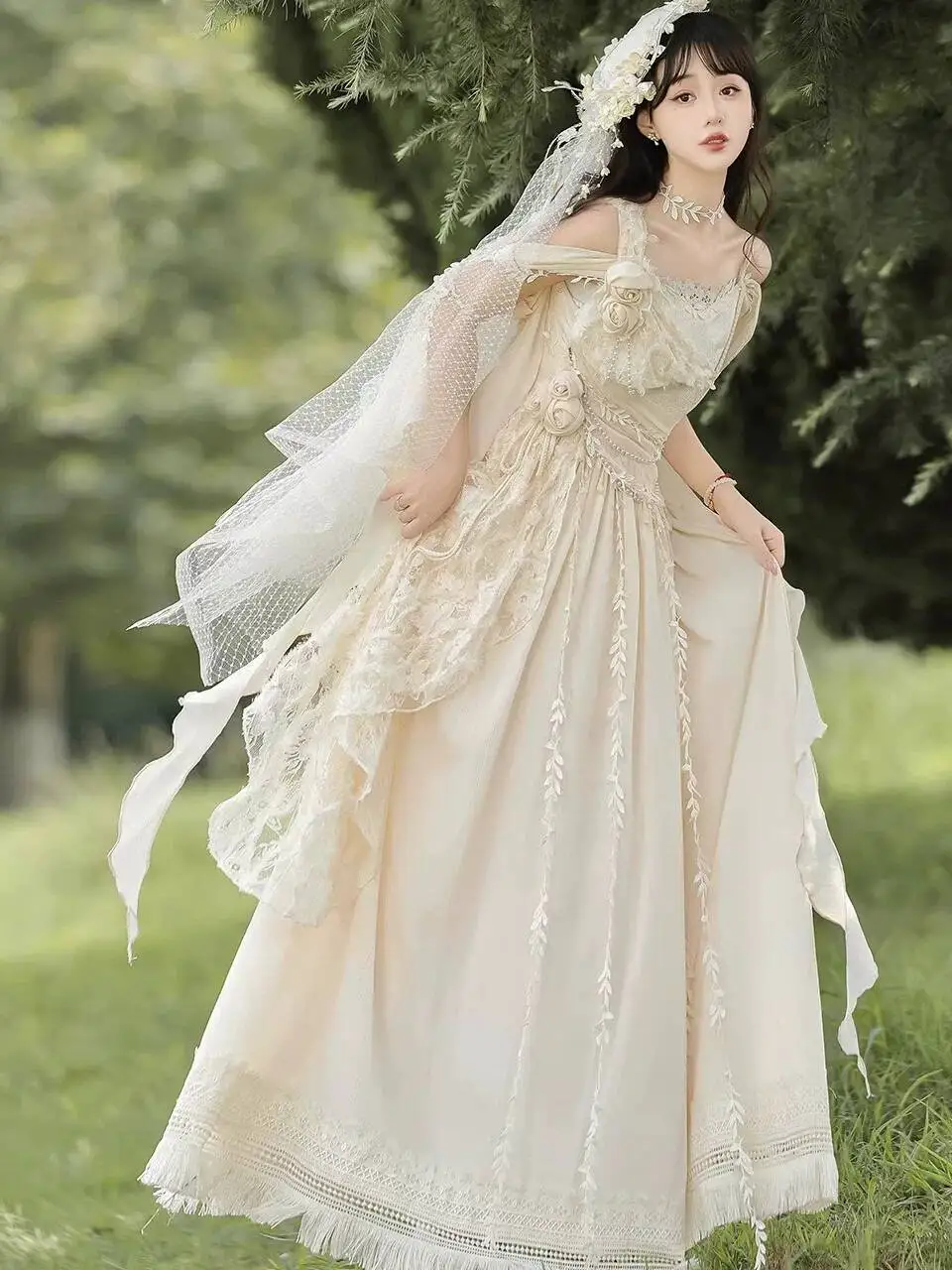 Elegant Princess CLA Heavy Craft Fairy Dress JSK Greek Style Lolita Strap Dress Pastoral Style Party Dresses
