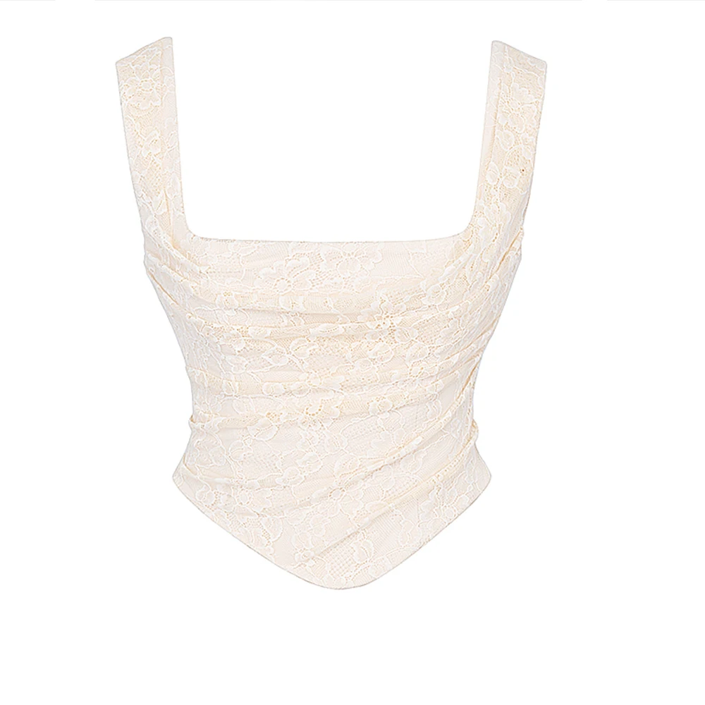 Mingmingxi Summer Lace Up Cropped Top Women 2024 New Arrivals Elegant Sexy Corset Top Short Beige Causal Female Blouse