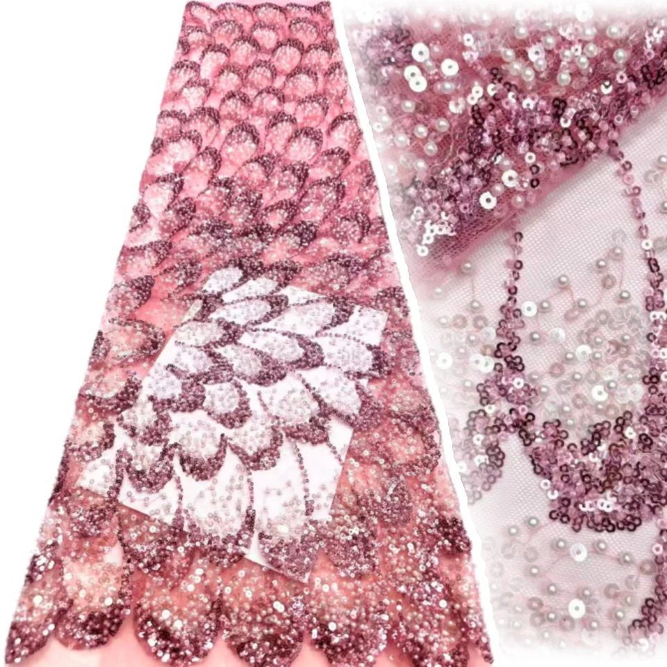 

Элитная африканская кружевная ткань с бисером 5Y, высококачественная нигерийская французская кружевная ткань с пайетками 2026, идеально подходит для пошива вечерних платьев 2312