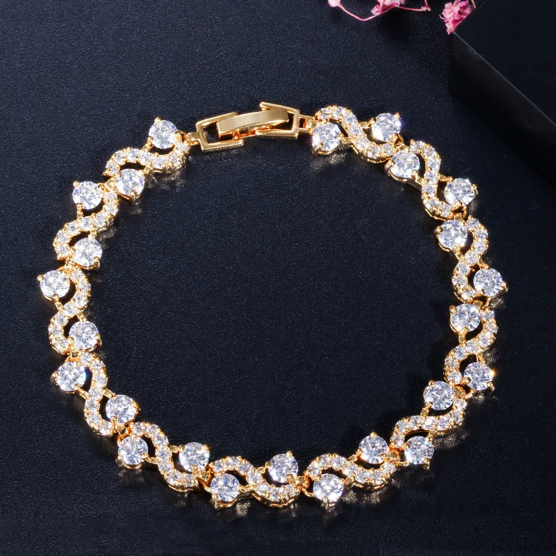 Colorful Wave Crystal Stone Link Bracelet Gift for Her Fashion Couple Jewelry Tennis Bracelet for Women