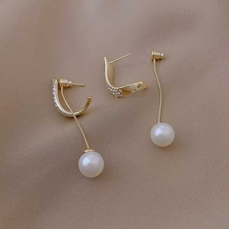 2022 New Classic Elegant Imitation Pearl Dangle Earrings For Women Crystal Long Tassel Exquisite Drop Earring Wedding Jewelry