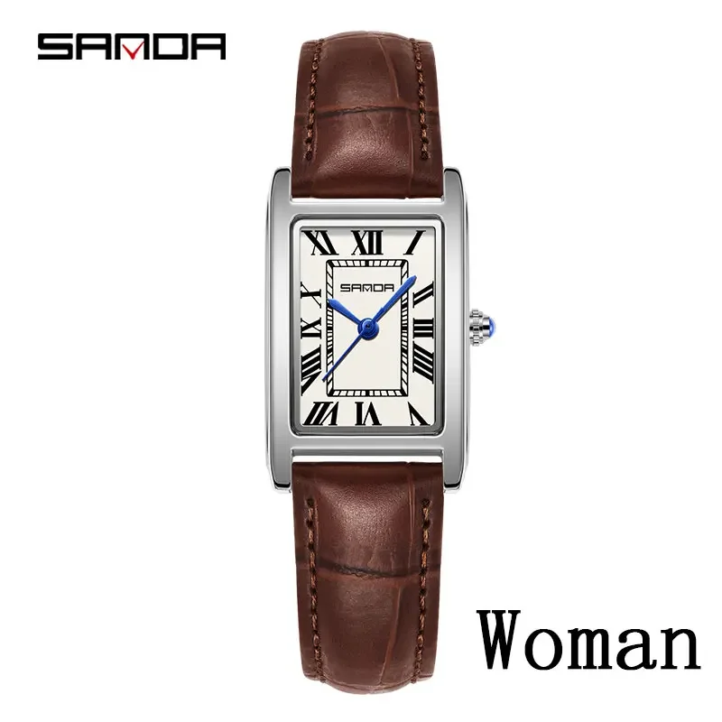 SANDA Luxe Tank Paar Horloge Slijtvaste Lederen Band Vierkante Wijzerplaat Waterdichte Sport Casual Vrouwen Mannen Quartz Horloges Reloj