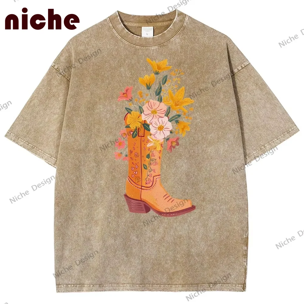 

Alien Stage Women T-shirt Y2K 100% Cotton Oversized Top Casual Vintage Maillard Boots Flowers Tee Summer Gothic Streetwear⚡
